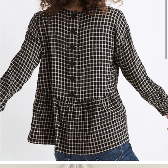 MADEWELL Button-Back Peplum Top in Mini Windowpane / SMALL / CHECK TWILL - Picture 3 of 10